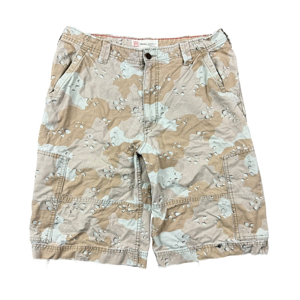 Y2K Mossimo Shorts Men 31 Chocolate Chip Camo Cargo Baggy 12" Distressed Vintage